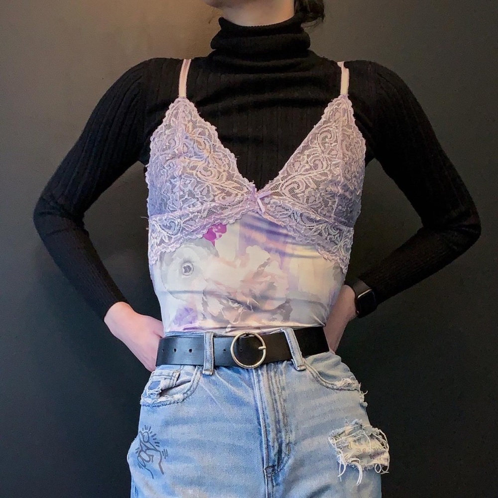 La Vie En Rose purple lace floral fairycore tank top lingerie top